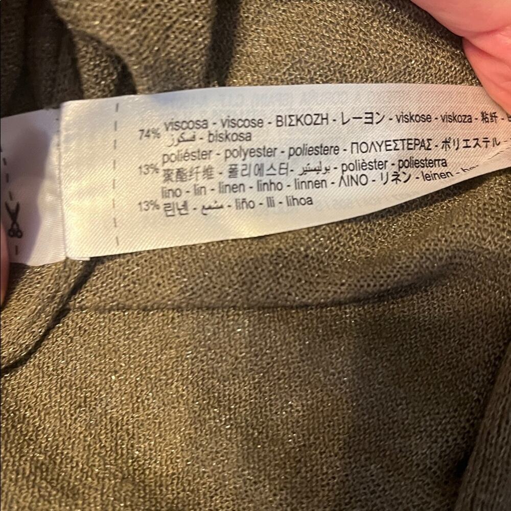 ZARA Linen Blend Oversized Shimmer Tunic Top Womens Small Olive Green Spring - Picture 8 of 12